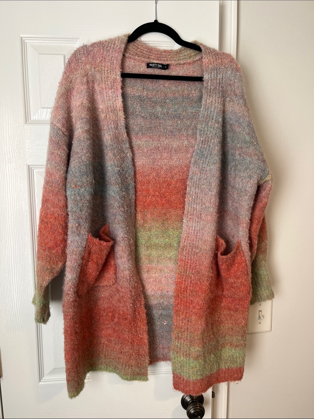 Nasty Gal Multicolor Ombre Open Front Cardigan in Coral, Pink & Green